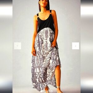 Anthropologie Sleeveless black white Scoop-Neck Maxi Dress Medium